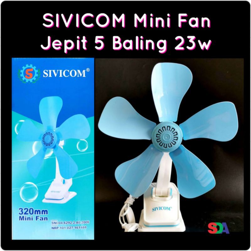 Sivicom Mini Fan / Kipas Angin Mini Jepit 5 Baling 23W