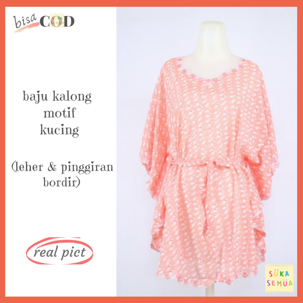 Baju Atasan Wanita / Blus Kalong Bordir Eksklusif (Kucing) / Kelelawar Batwing Sifon Fashion Blouse 