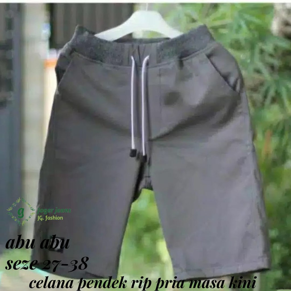 Celana Pendek Pria Pinggang Kolor RIP Bahan Katun Stretcth Polos Hitam Krem Abu Moca 27-38-/.