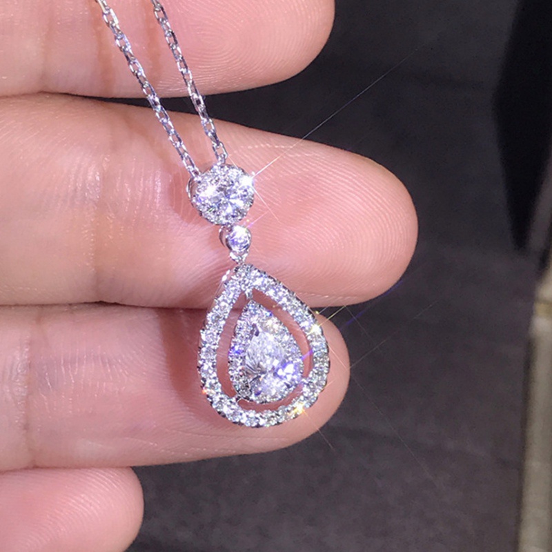 18K Gold Plated Imitation Diamond Necklace AAA Zircon Clavicle Chain Drop Pear Shaped Pendant Necklace Women Jewelry