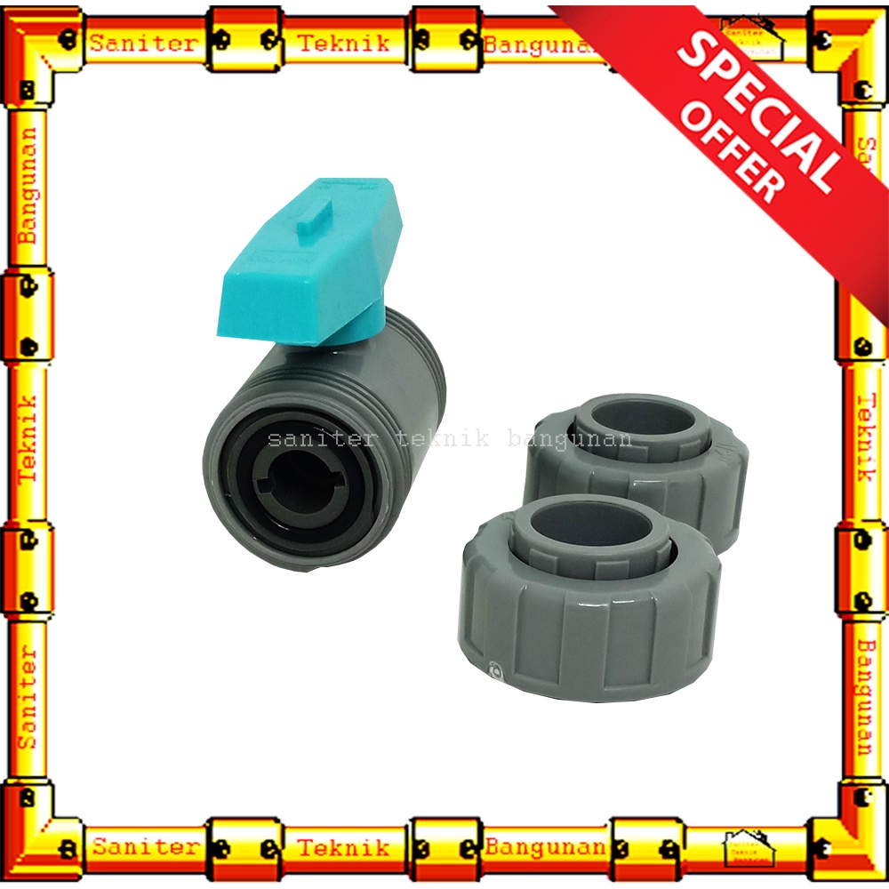 Ball Valve Stop Kran Keran Watermur 1/2&quot; 3/4&quot; 1&quot; Bahan PVC Soligen