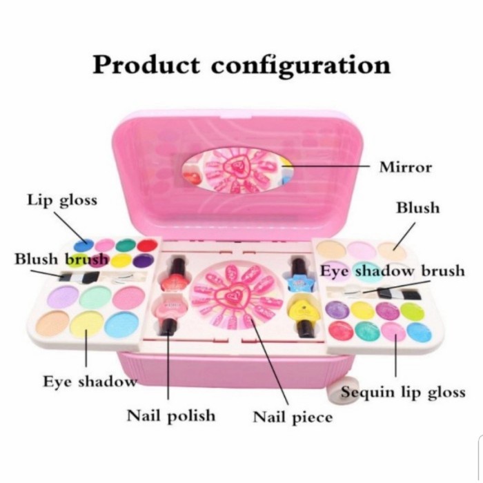 Mainan Anak MAINAN ANAK PEREMPUAN MAKE UP KOPER SET NAIL ART FROZEN DANDAN RIAS - Merah Muda(M8E7) M