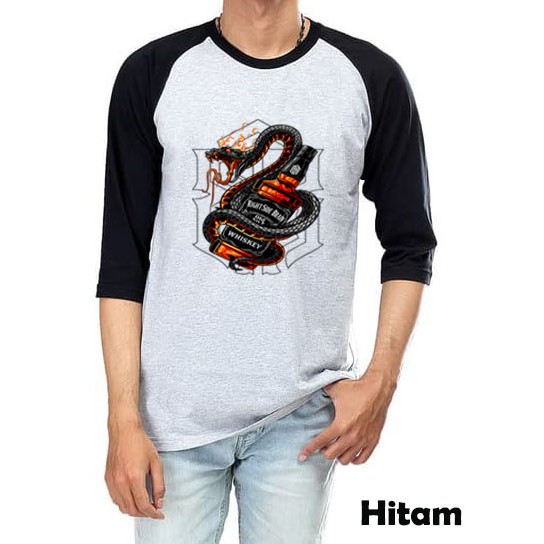 Kaos Raglan Abu Muda M61 Gambar Whiskey Lengan Pendek