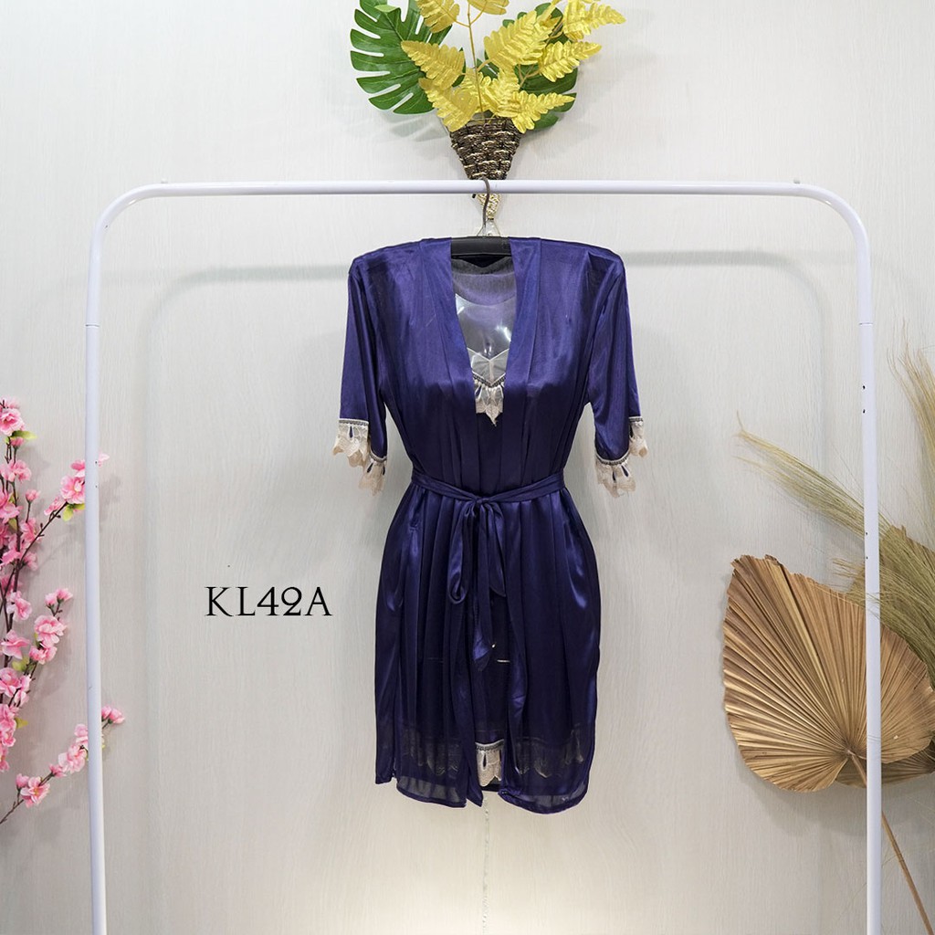 [PRODUK FAVORIT] BAJU TIDUR KIMONO LINGERIE SATIN SLEEPWEAR NAVY KL42A