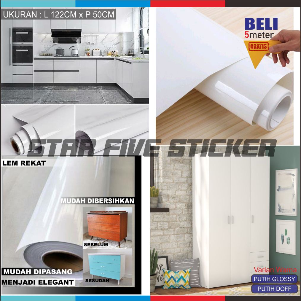 Stiker Walpaper Lemari Meja Warna Putih Polos