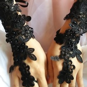 [BISA COD] AKSESORIS PENGANTIN SARUNG TANGAN HITAM WEDDING GLOVES BROKAT STH004