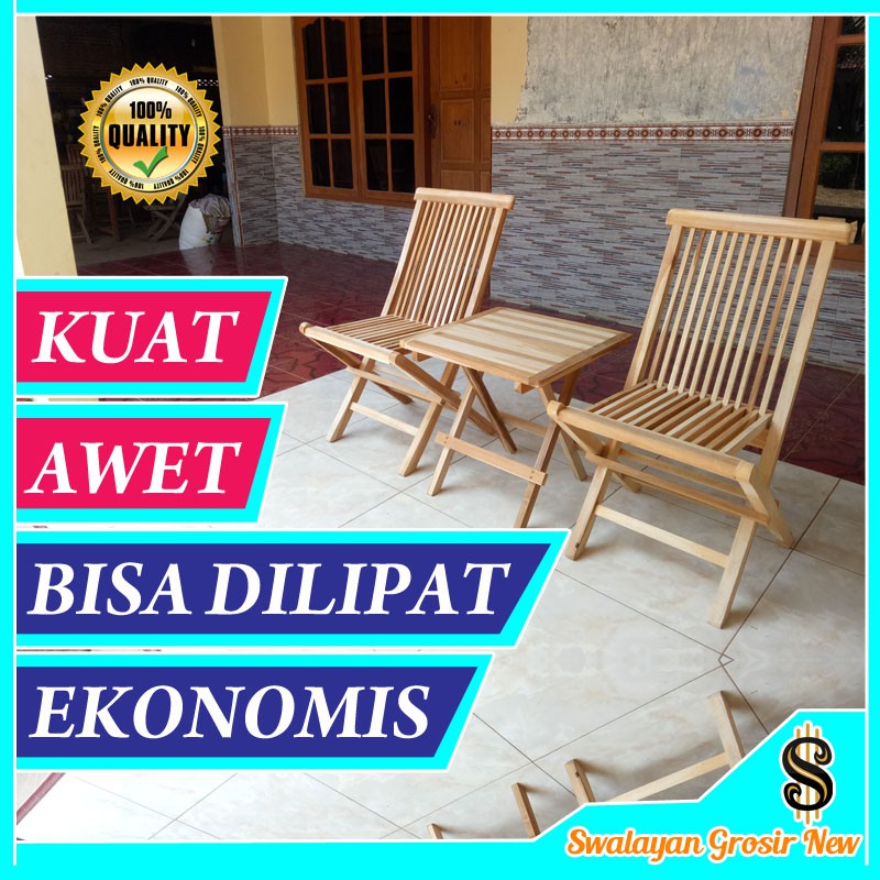 SG02 SET MEJA KURSI TERAS TAMU KAYU JATI LIPAT CAFE RUMAH KOTAK SALUR KAYU JATI MINIMALIS SET MURAH