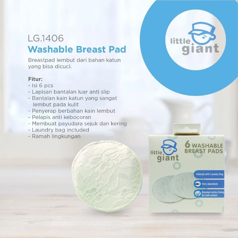 LG 1406 Little Giant Washable Breast Pad 6pcs/  Bisa Dicuci Breastpad Ibu Menyusui