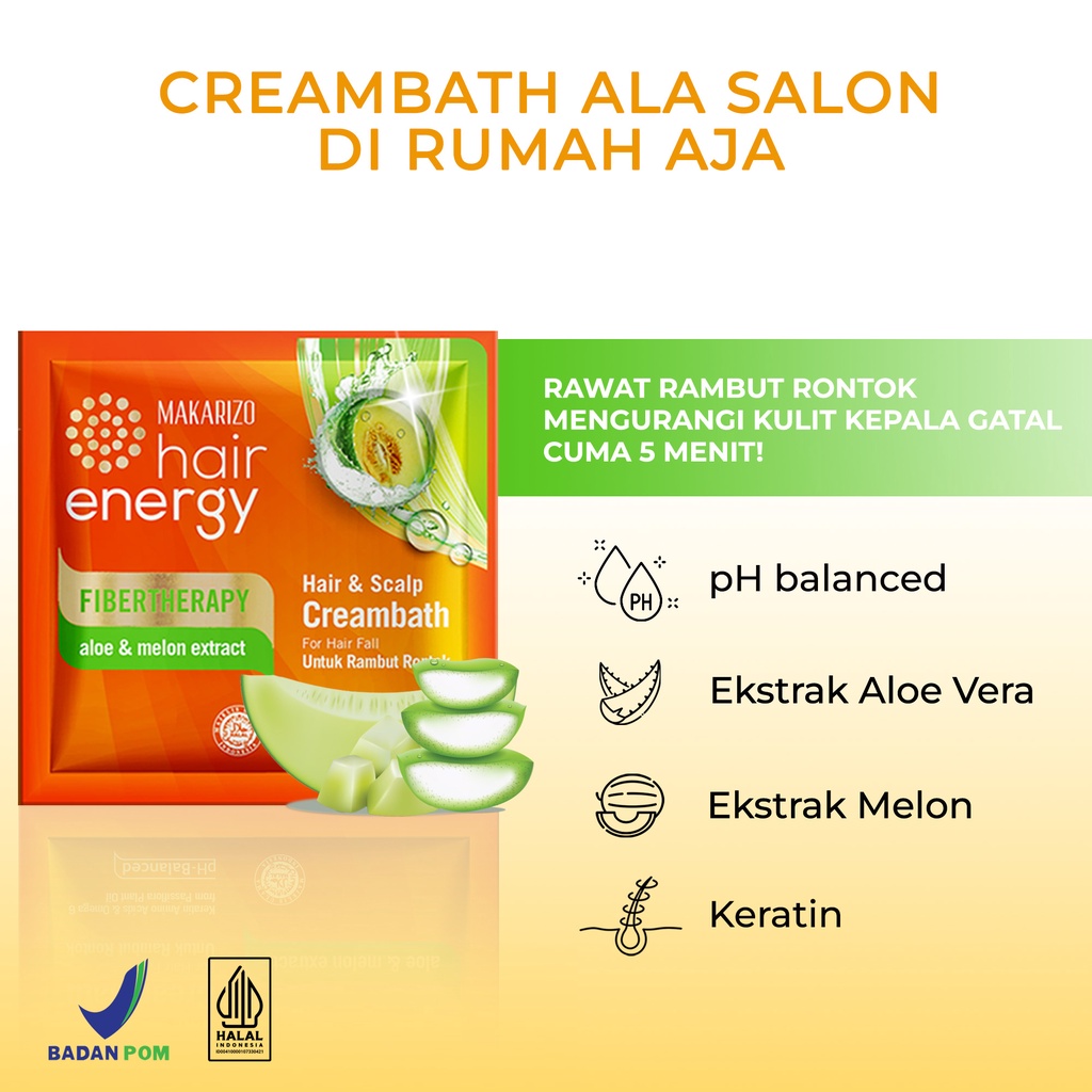 Makarizo Hair Energy Fibertherapy Hair & Scalp Creambath Aloe & Melon 15 mL / Perawatan Rambut Rontok-2
