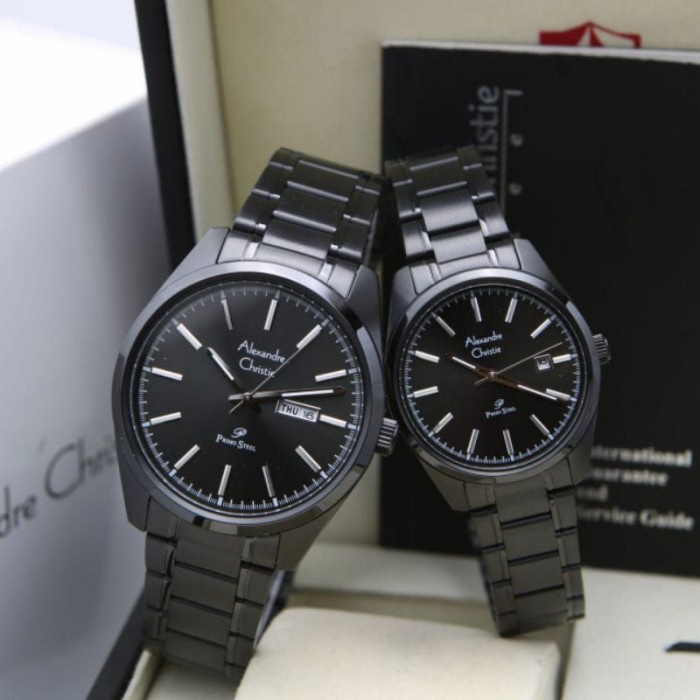 Jam tangan couple Alexandre Christie AC 1025 AC1025 full black Garansi