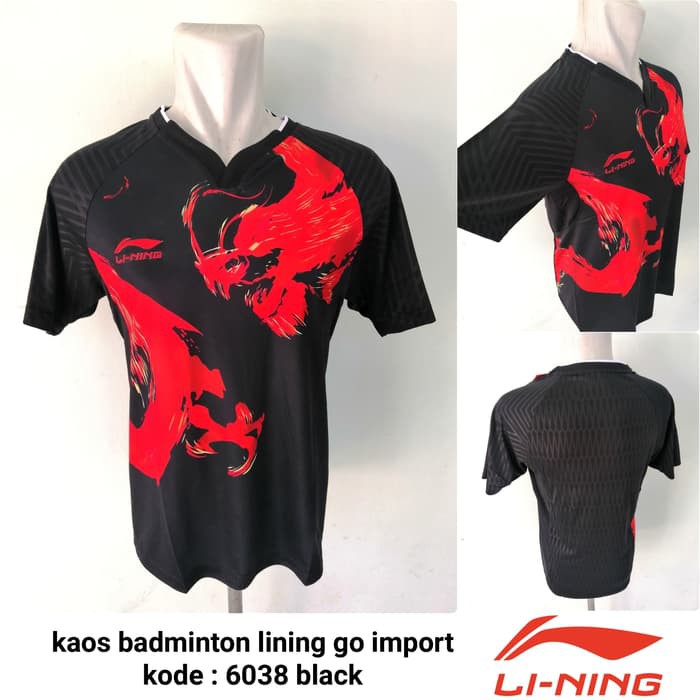 Baju kaos badminton Lining kaos Li-ning badminton import 6038 BLACK