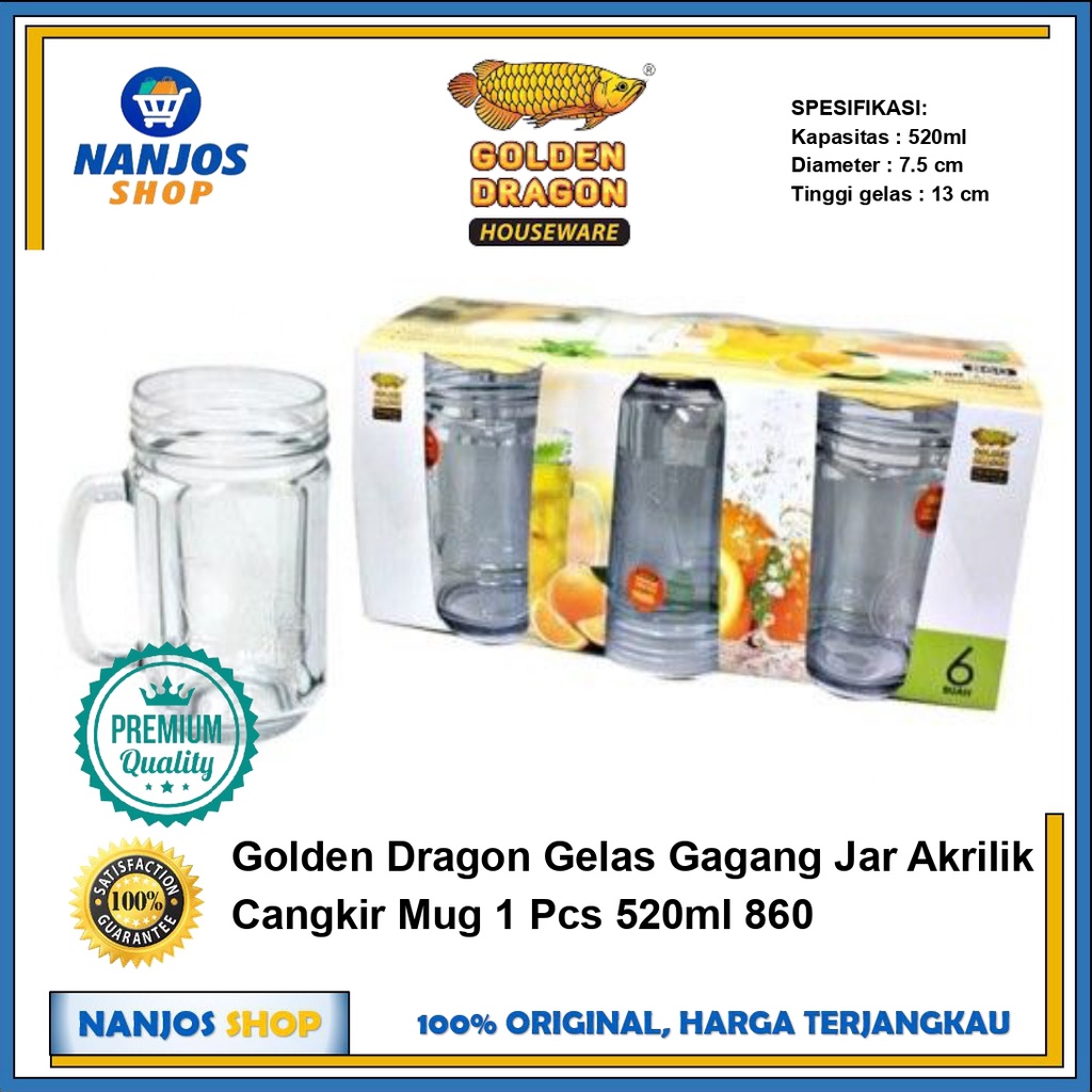 Golden Dragon Gelas Gagang Jar Akrilik Cangkir Mug Per Pcs 520ml 860