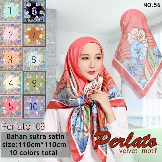 Jilbab Segi Empat Satin Velvet Motif Polkadot Bunga seri : PERLATO 09