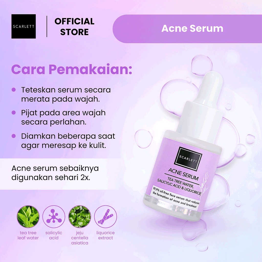 SCARLETT Whitening Acne Series Indonesia / Acne Skincare Berjerawat Face Care / Cleanser Facial Wash Essence Toner Serum Day Night Eye Cream Moisturizer Sunscreen Mask / Body Shower Scrub Lotion Hair / Package Paket / Brightly Age Delay Set Lengkap Wajah