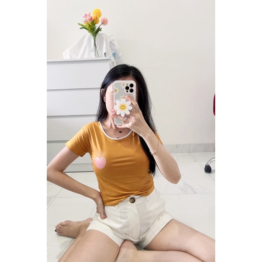 kaos crop list wanita murah , atasan croptop polos leher list logo cuptea wanita import murah