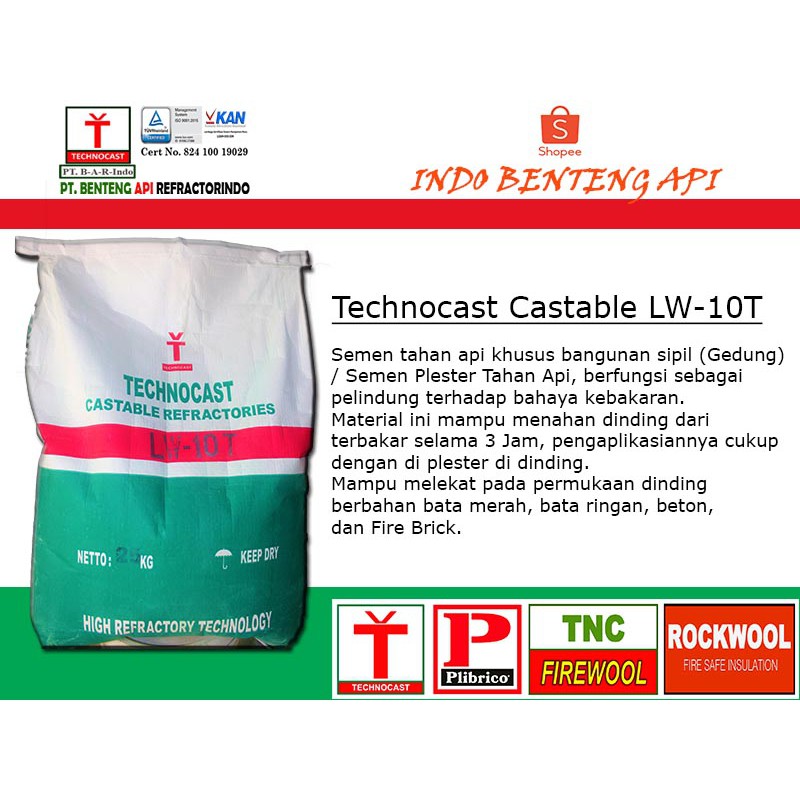 LW-10 T 25Kg Semen Plester Tahan Api Castable