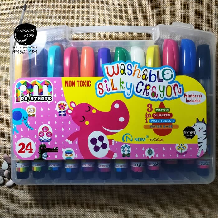 

NDM Washable Silky Crayon FULL set 24 Paintmate Oil Pastel Krayon Ori
