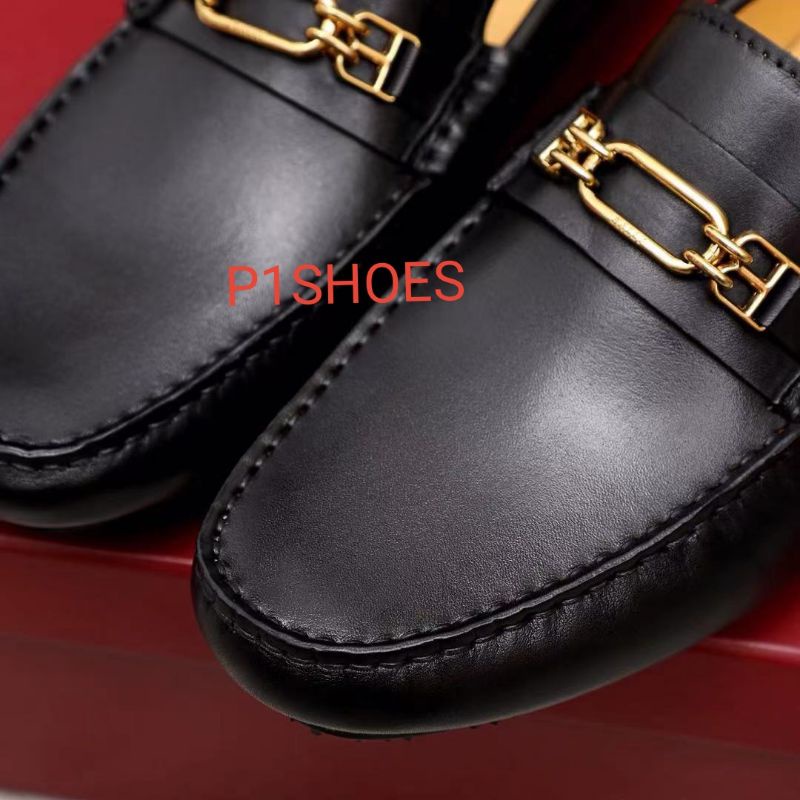 sepatu pria bally loafer mirror quality model slip on cowok hitam kulit asli leather shoes