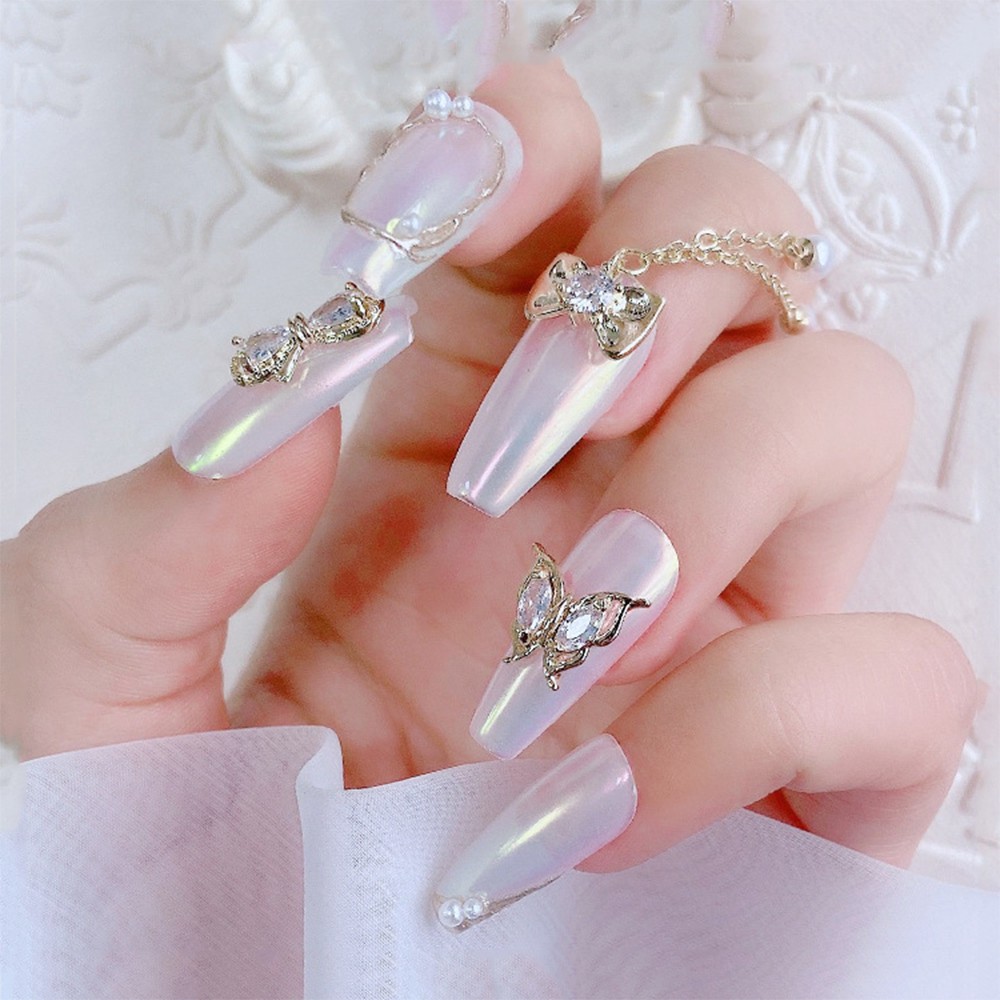 ELEGANT Zircon Nail Art Diamond Flash 3D Alloy Jewelry DIY Nail Art Decorations Love Bowknot Manicure Accessories Exquisite 3D Double Layer Butterfly Metal Nail Rhinestones