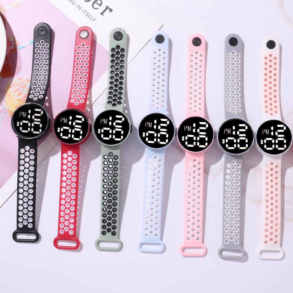 "NOK.21Jl22т"  Jam Tangan Digital Bulat Rubber Couple Anti Air Watch Sprot LED Tali Dua Warna Electr