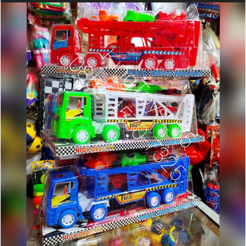 Mobil Bawa Mobil 5pcs Truck Trailer Container Besar Truk Car Anak Laki2 Cowok Box Highway
