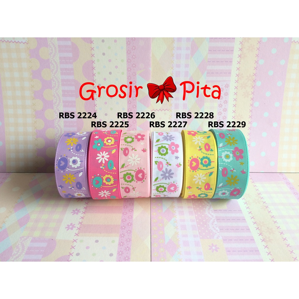 

(25 yard) Pita Grosgrain Motif Bunga RBS 2224,2225,2226,2227,2228,2229 | Toko Bahan Craft | Grosir Pita