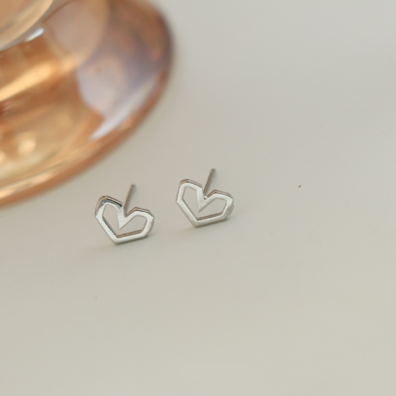 Papaozhu Minimalis s925 Perak Kecil Berongga Jantung Stud Anting-Anting Untuk Wanita Perempuan Lucu Cinta Hati Anting-Anting Perhiasan