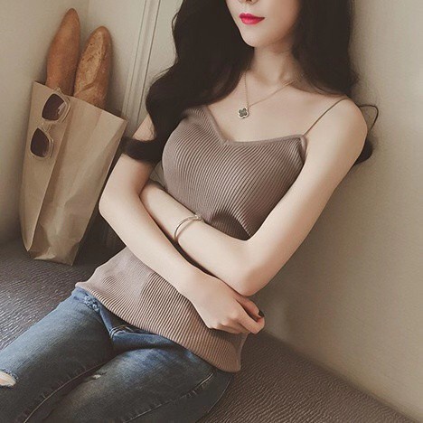 SF - Tanktop Kamisol RIB | Korea Knit Tank Top / Kamisol Rajut / Tanktop Polos-CREAM