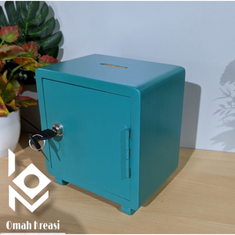 Celengan Kayu Celengan Terget Unik Buka Tutup Kunci Dengan Banyak Varian Warna-Tosca