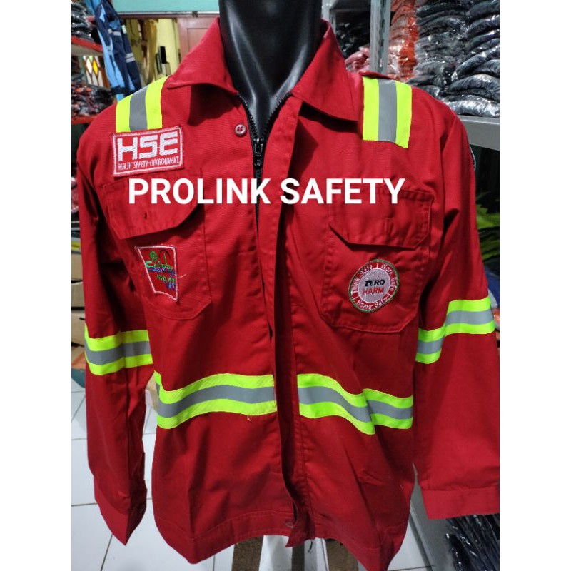 BAJU SAFETY HSE MERAH RESLETING BERLOGO LENGKAP ATASAN WEARPACK