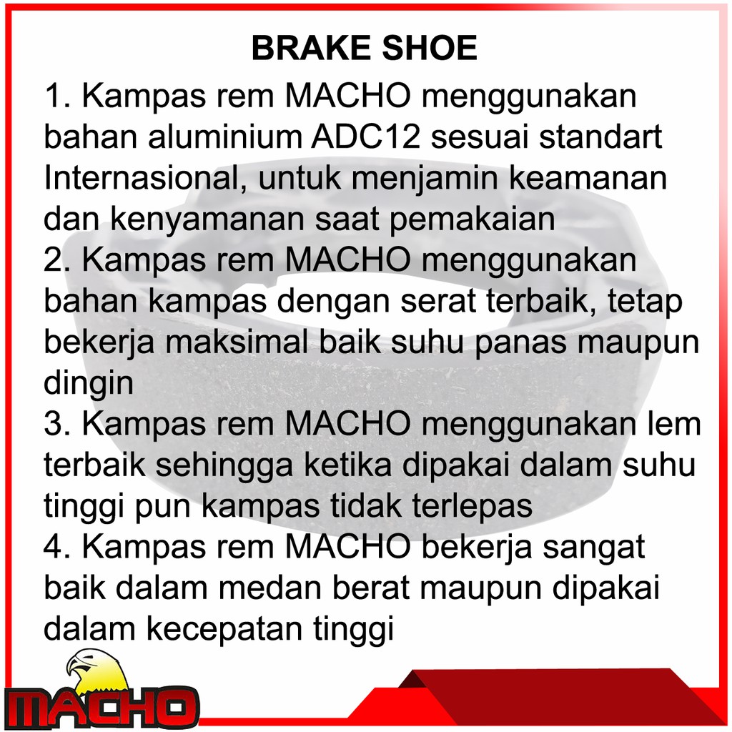 Macho Brake Shoe / Kampas Rem Belakang Honda Vario / Spare Part Motor / DSM