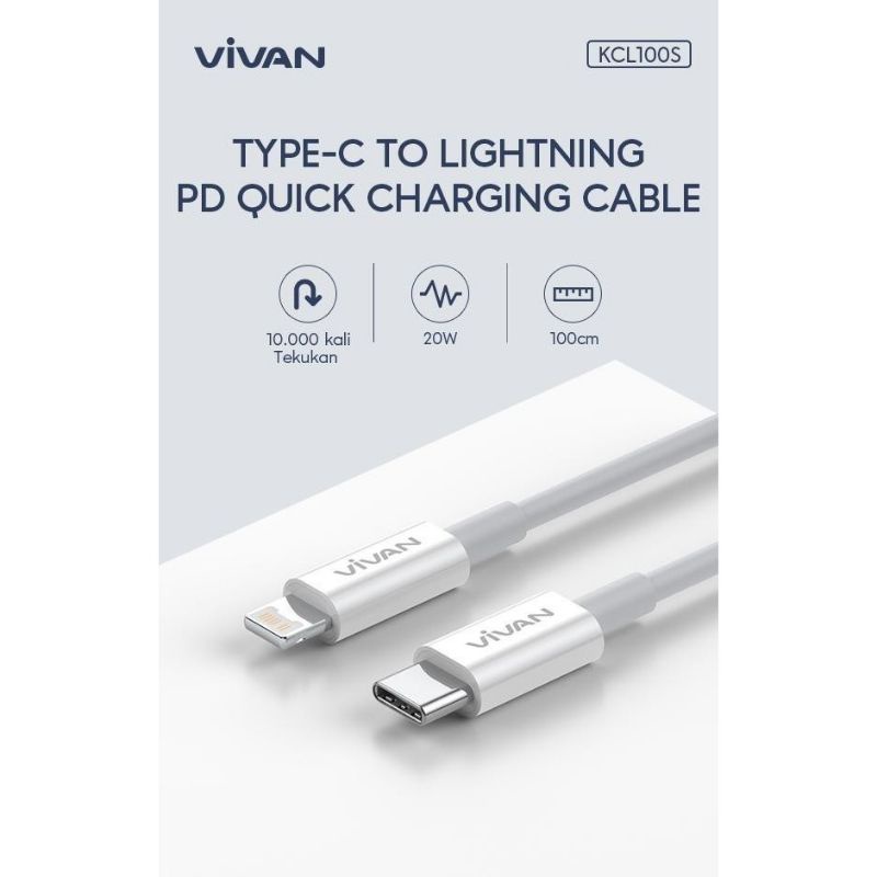 VIVAN KCL100 kabel cable charger PD Type-C to Lightning iphone ipad VIVAN Kabel Data IP KCL100S Data Cable Type-C To IP Lightning PD Fast