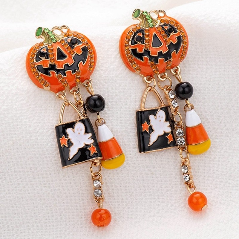 Anting Bentuk Labu Halloween Bahan Stainless Steel