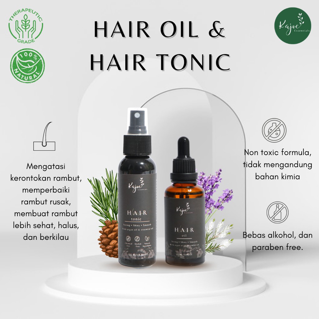 KAJOE HAIR OIL&amp;HAIR TONIC [BUNDLING] Anti Hair Fall Penumbuh Rambut Alami Rambut Rontok Rusak Kering