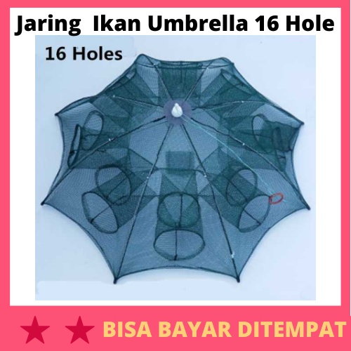 Jaring Pancing Automatic Fold Umbrella Fishing Net 16 Holes / Jaring Jala Payung Bubu Pancing Memanc