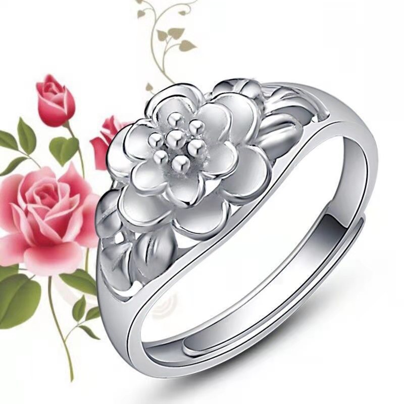 Cincin Model Terbuka Desain Bunga Plum Blossom Gaya Vintage Untuk Wanita