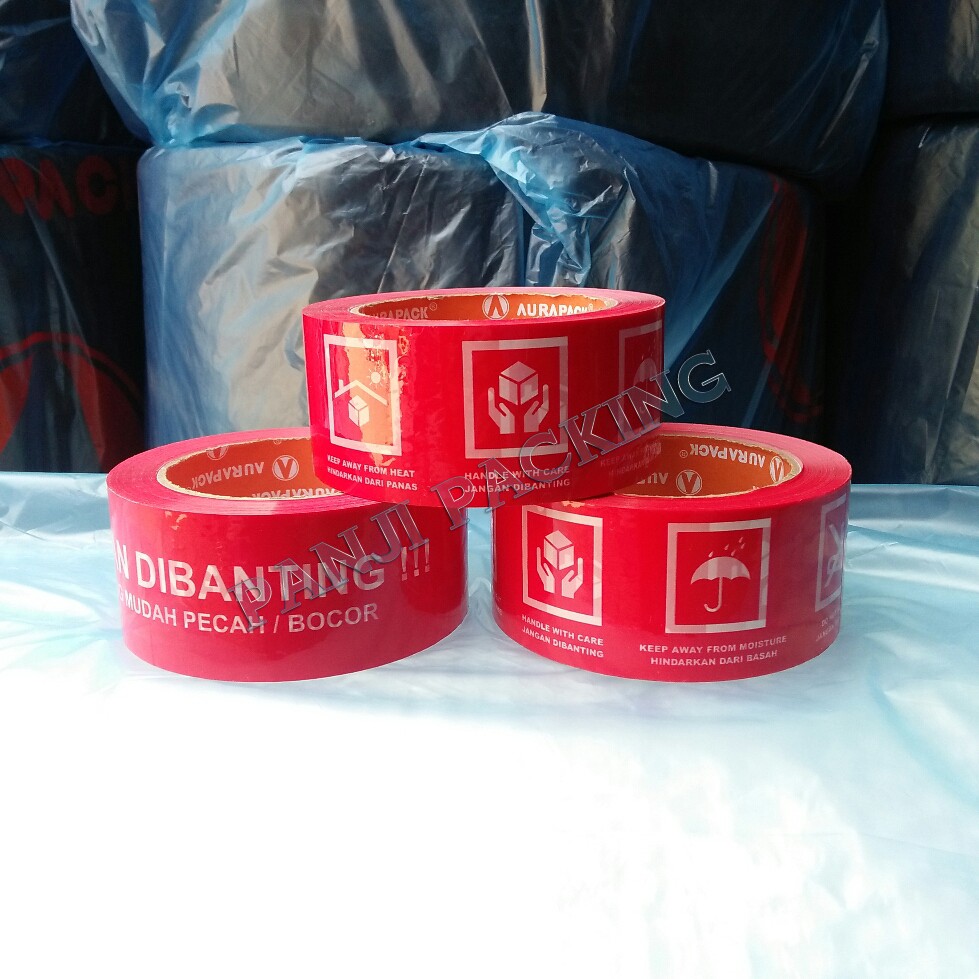  Lakban  FRAGILE MERAH  jangan dibanting Aurapack 48mm x 50M 