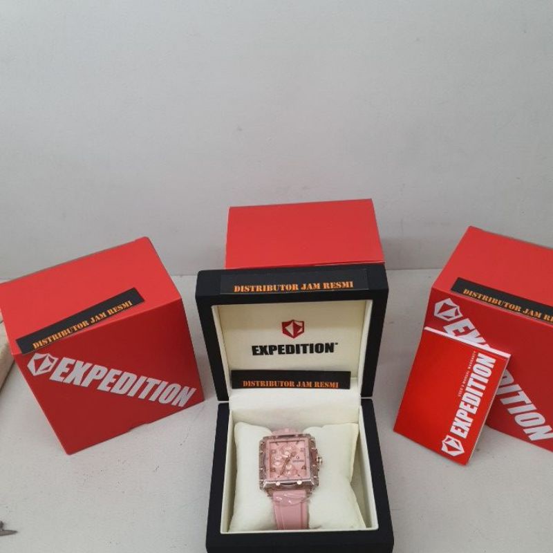 Jam Tangan Wanita Expedition  E6808M E 6808 M E6808 M E 6808M All Peach Rubber Cronograph