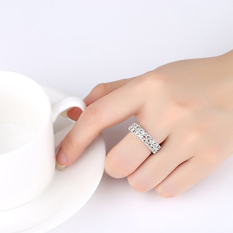 Cincin Wanita Korea 1 / 2 / 3 / 4   Bersinar Berlian Imitasi Elastis Ukuran Disesuaikan