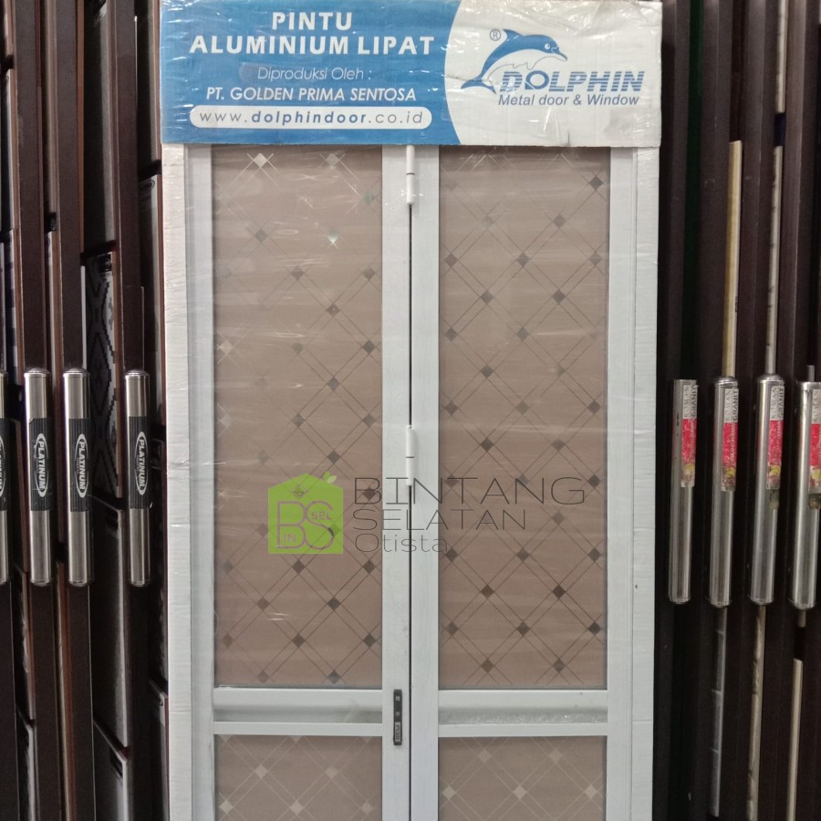 PINTU DOLPHIN ALUMUNIUM FULL KACA LIPAT 005 DOOR MOTIF coklat