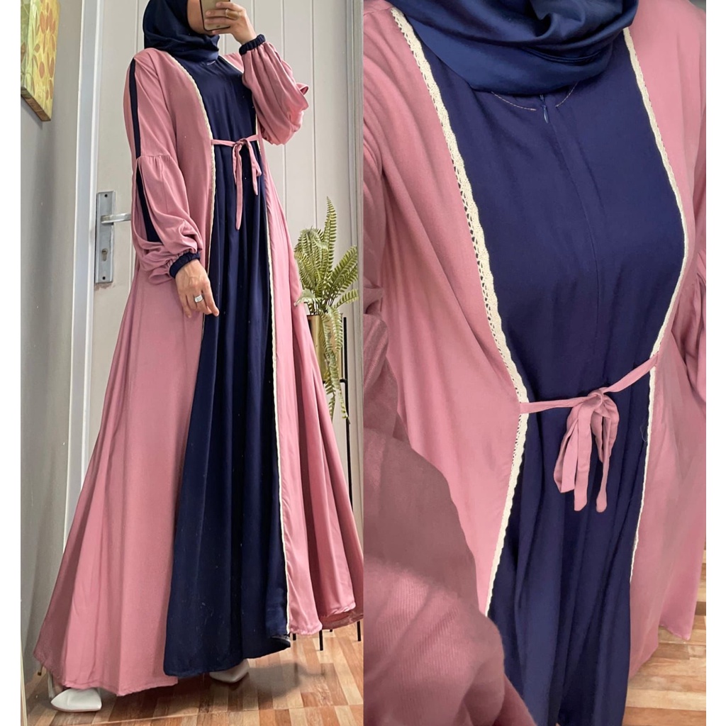 GAMIS SULTAN DRESS POLOS KOMBINASI WARNA LIST RENDA