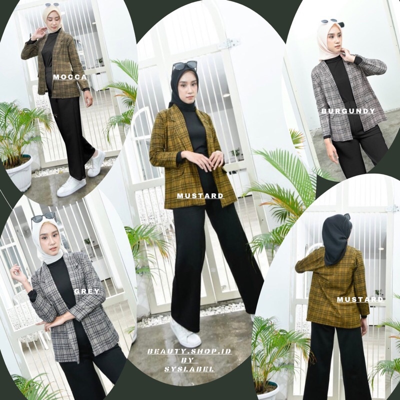 Ayumi Blazer - Blazer Wanita - Outerwear Wanita - Blazer Tartan Termurah C5