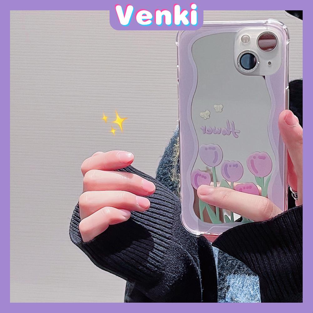 iPhone Case Acrylic Reflective Mirror Airbag Shockproof Protection Camera Purple Tulip Flower Compatible with iPhone 11 iPhone 13 Pro Max iPhone 12 Pro Max iPhone 7 Plus iPhone xr