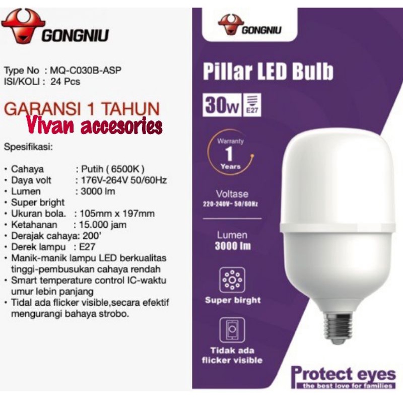 Goneo lampu LED GONGNIU bohlam 30watt E27 putih garansi