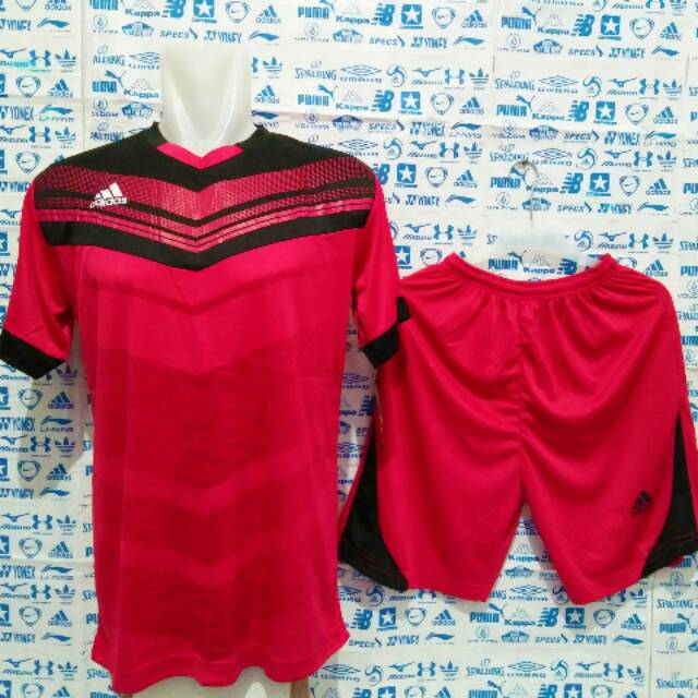 Baju Kaos Bola Baju Futsal Jersey Futsal Kaos Setelan Futsal Adidas JX Pink List Hitam
