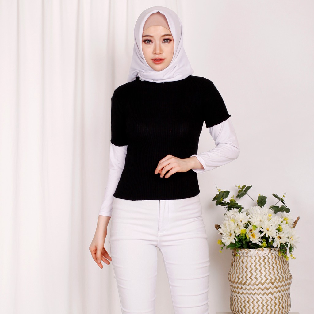 Rafarah Blouse Knit Outer Rajut  Lengan Pendek Gaya Korea 