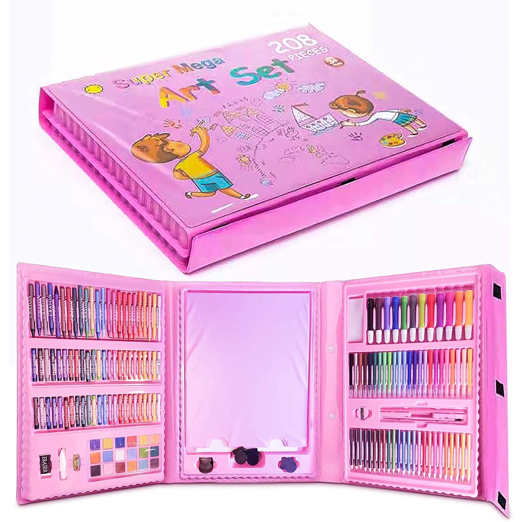 CRAYON ANAK SET ISI 208 PCS ART / PENSIL WARNA ALAT LUKIS SET CRAYON SEKOLAH