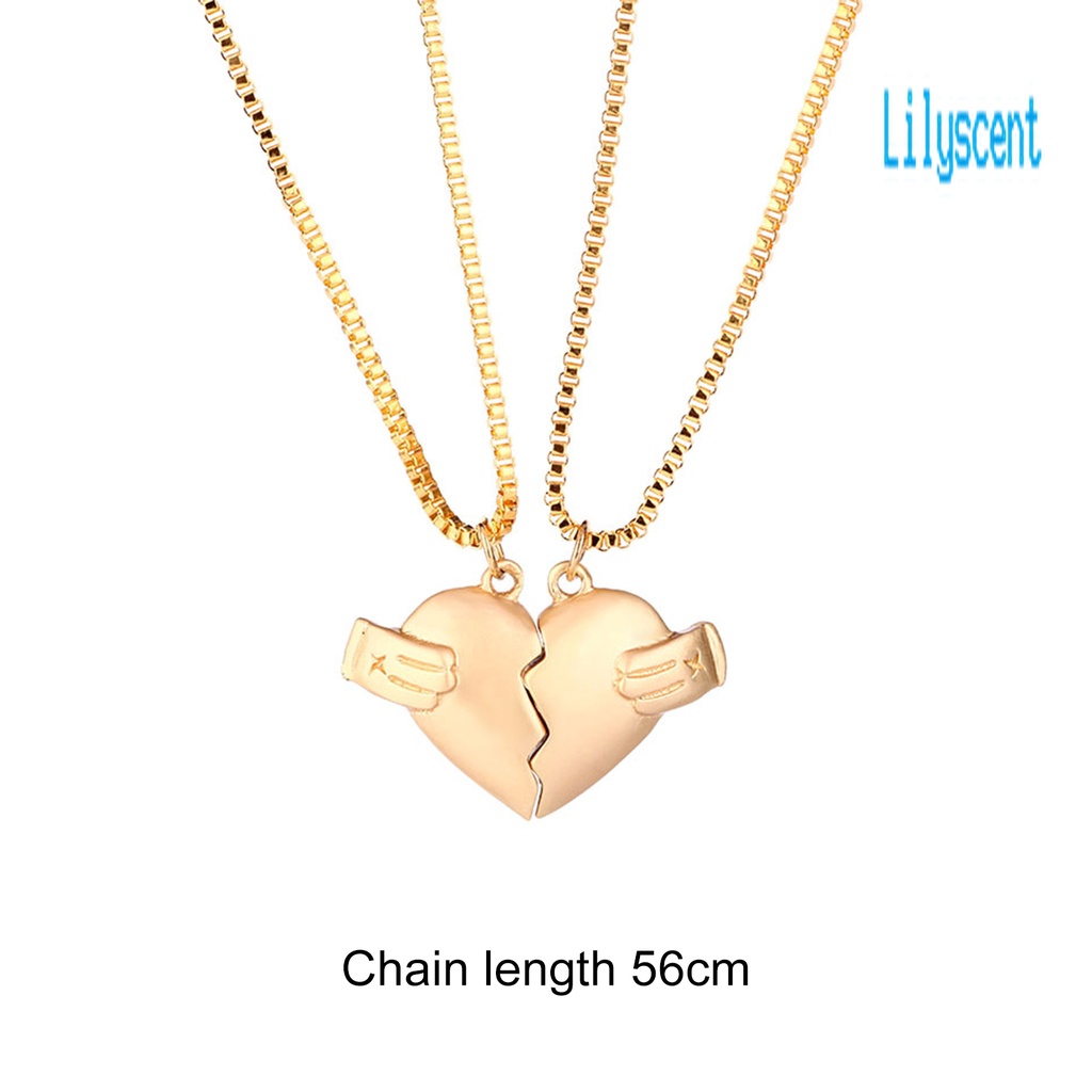 1 Pasang Kalung Liontin Bentuk Hati Bahan Alloy Magnet Untuk Pasangan