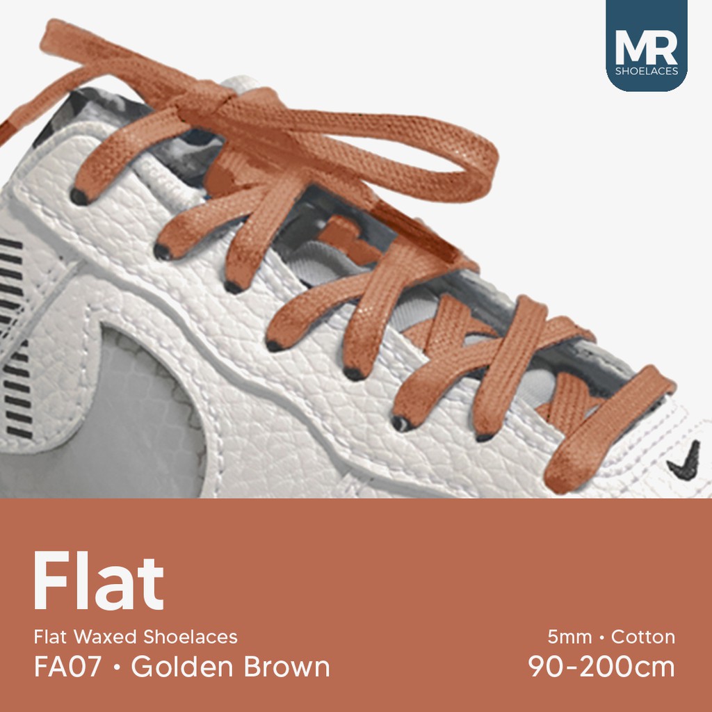 MR Shoelaces FA07 Golden Brown Tali Sepatu Lilin 5mm Gepeng Flat Pipih (Waxed Laces) 90cm 100cm 120cm 150cm 200cm - Premium Shoelace