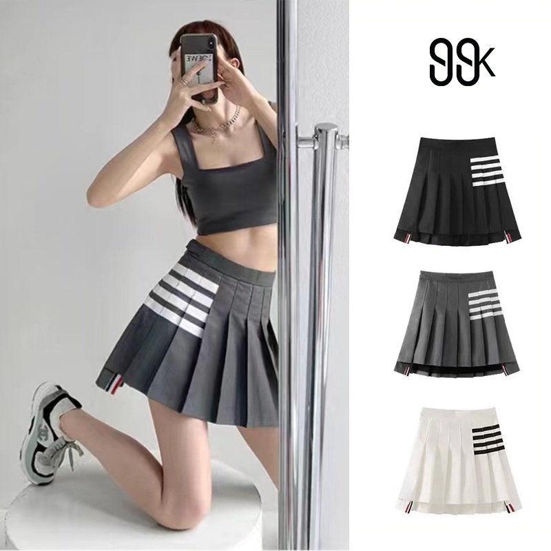 Women Mini Skirt Pleated Striped Rok Pendek Lipit Wanita 2105 (S-XL)